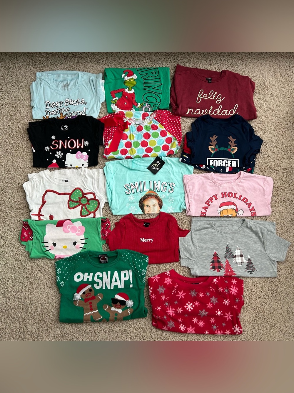 Girls M Medium 7/8 14 PC Holiday Grinch, Elf, Ugly Christmas Sweater clothes lot
